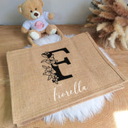 Borsa di Juta con Iniziale Floreale Personalizzata