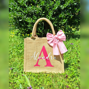 Borsa di Juta con Iniziale Floreale Personalizzata